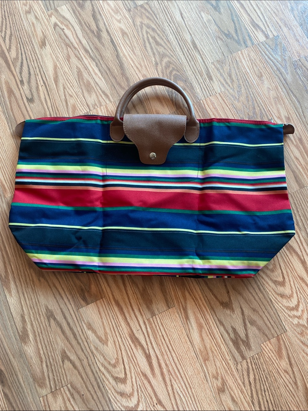 Striped Large Tote Bag with Compactable Design - Multicolor Practical Beach